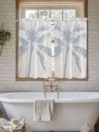 Summer Coconut Tree on Vintage Wood Grain Window Valance Curtains, Seaside Plants Light Filtering Kitchen Valance with 3-inch Rod Pocket for Living Room Bathroom Bedroom,2 Panel,42x54In