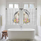 Easter Bunny Kitchen Tier Curtains 45 Inch Long 2 Panel Set,Rod Pocket Short Window Treatment,3D Optical Illusion Farmhouse Flower Wood Grain Light Filtering Curtains & Drapes 27.5"W x 45"L