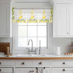 Lemon Dwarfs Sheer Valance Curtains, Gnome Green Leaf Wood Striped Yellow Plaid Light Filtering Kitchen Valances Rod Pocket Voile Curtain Window Treatment for Bedroom/Living Room/Basement 42Wx18L