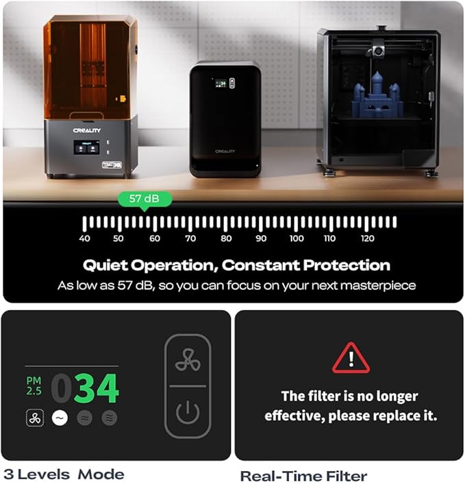 Creality Air Purifier for 3D Printer, Smoke Purifier with 360°All-Round Purification 250m³/h Turbo Airflow Real-Time PM2.5 Display-FDM 3D Printer Version