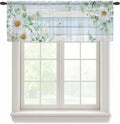 Daisy Eucalyptus Leaves Sheer Valance Curtains, Blue Wood Grain Spring Countryside Light Filtering Kitchen Valances Rod Pocket Voile Curtain Window Treatment for Bedroom/Living Room/Basement 54Wx18L