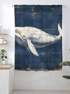 Sheer Curtains 72 Inches Long, Ocean Vintage Whale Semi Sheer Curtains Light Filtering Window Treatment, Summer Retro Wood Grain Privacy Voile Drapes for Living Room Bedroom 52x72 Inch