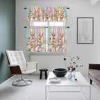Easter Kitchen Curtains Set 3 Piece for Windows, Rod Pocket Valance and Tier Set 36 Inch Length, Spring Bunny Eggs Botanical Floral Wooden Grain Light Filtering Cafe Curtains for Living Room Bathroom
