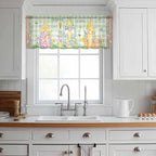 Easter Sheer Valances for Windows 42"x18", Light Filtering Kitchen Curtains Valance, Gnomes Flowers Duck Eggs Green Lattice Wooden Rod Pocket Chiffon Curtains for Living Room Bedroom Cafe