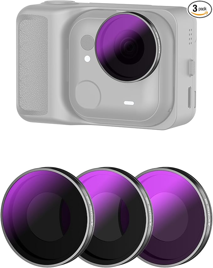 AMAZEAR ND Filters Kit for Insta360 GO Ultra Accessories (3 Pack), Insta 360 ND8 ND32 ND128 Optical Glass Pro Lens Filters with Multi Coating for Cinematic Motion Blur and Light Reduction
