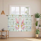 Easter Kitchen Curtains 54 Inch Long 2 Panel Set, Rod Pocket Window Curtains Panels, Spring Bunny Ears Feet Flowers Green Plaid Light Filtering Drapery Draperies for Bathroom Bedroom 52"W x 54"L