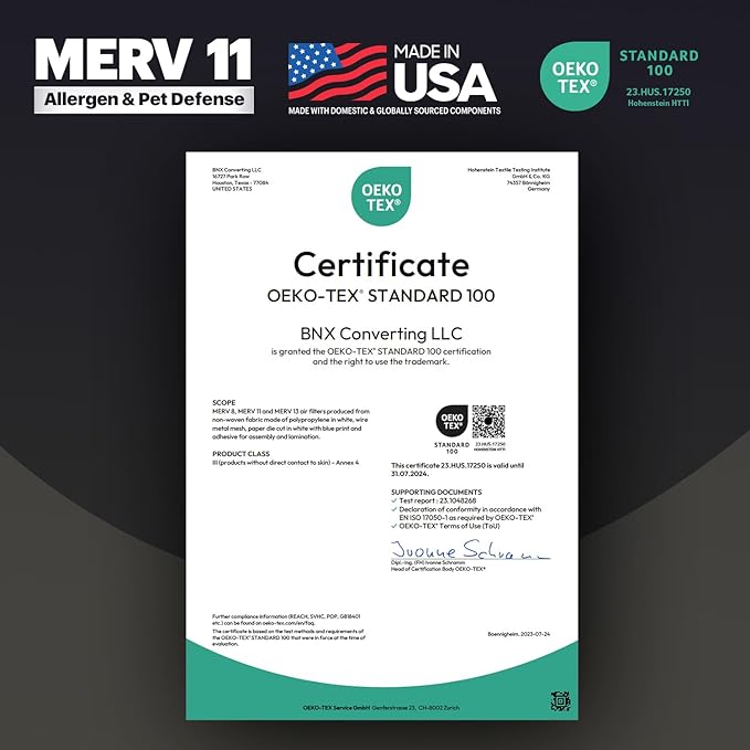 BNX TruFilter 16x25x1 Air Filter MERV 11 (6-Pack) - MADE IN USA - Allergen Defense Electrostatic Pleated Air Conditioner HVAC AC Furnace Filters for Allergies, Dust, Pet, Smoke, Allergy MPR 1200 FPR 7