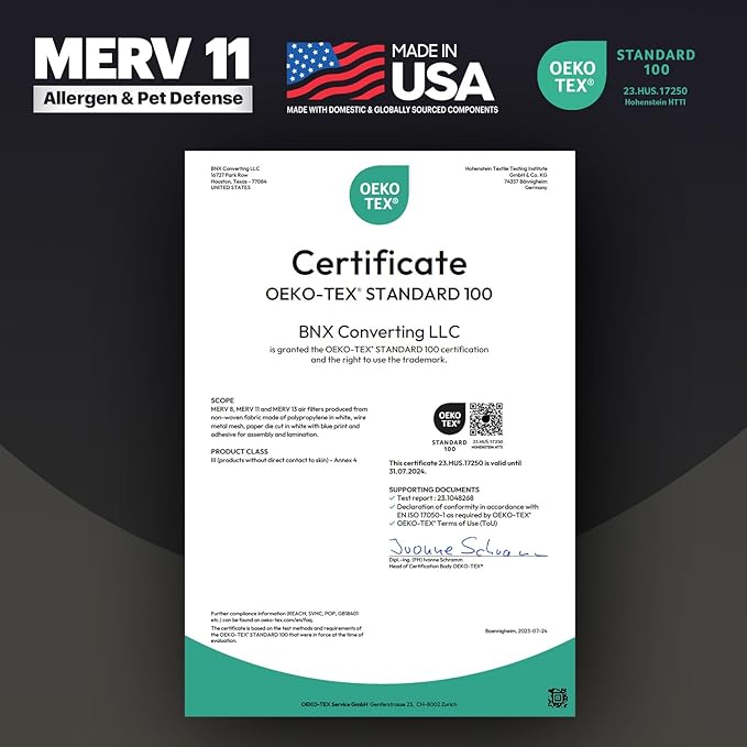 BNX TruFilter 16x25x2 Air Filter MERV 11 (4-Pack) - MADE IN USA - Allergen Defense Electrostatic Pleated Air Conditioner HVAC AC Furnace Filters for Allergies, Dust, Pet, Smoke, Allergy MPR 1200 FPR 7