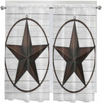 Vintage Farm Western Star Window Valance Curtains, White Wood Grain Light Filtering Kitchen Valance with 3-inch Rod Pocket for Living Room Bathroom Bedroom,2 Panel,52x72In