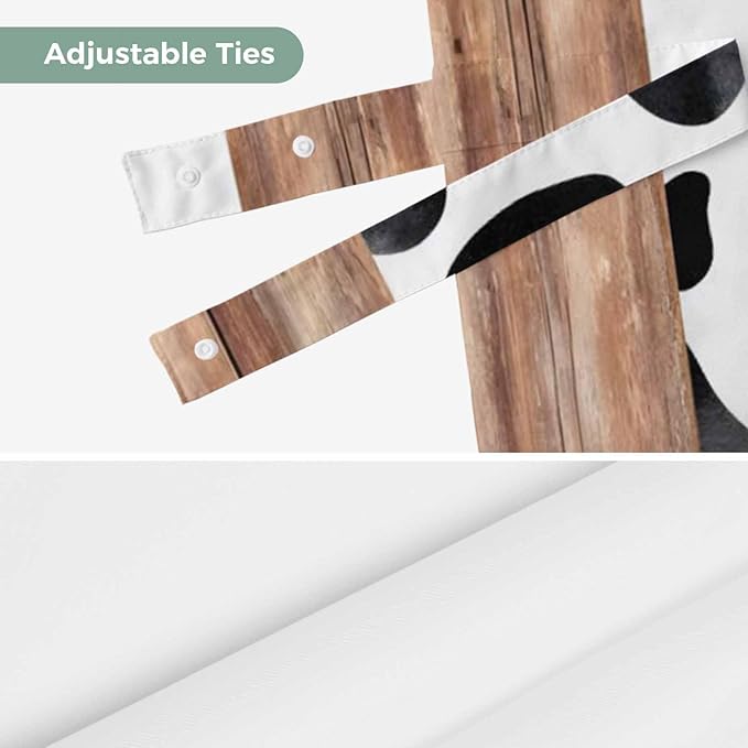 Cow Printed Tie Up Valance Curtains for Windows, Kitchen Curtains Window Shades, Farmhouse Watercolor Country Wooden Grain Light Filtering Roman Curtain Valances for Bedroom/Bathroom/Cafe 54"x18"