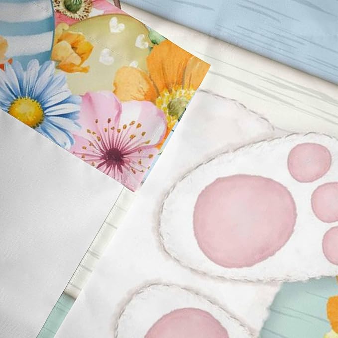 Easter Curtain Valances for Windows, Kitchen Valance Window Treatment, Spring Watercolor Bunny Eggs Wood Grain Teal Blue Light Filtering Block Curtains for Bathroom/Bedroom/Living Room 54'' x 18''