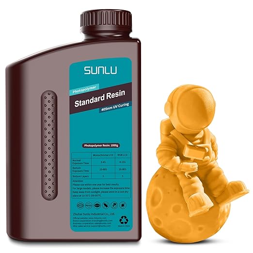 SUNLU 3D Printer Resin 1kg, Fast Curing Standard 3D Resin for LCD DLP SLA Resin 3D Printers, 395 to 405nm UV Curing 3D Printing Liquid Photopolymer Resin, Low Shrinkage, High Precision, 1000g, Orange