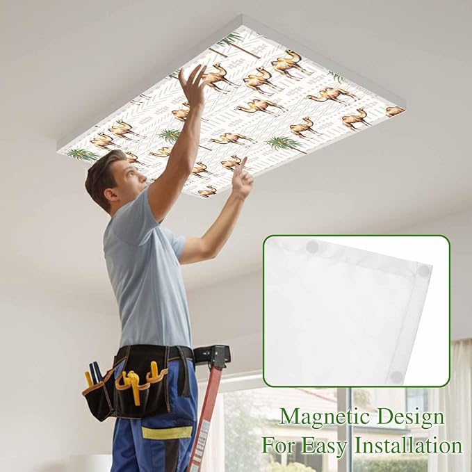 Fluorescent Light Covers for Ceiling Lights Desert Camel Magnetic Light Filters 1 Pack 4x2 ft Bohemian Southwest Date Trees Ceiling Lights Cover for Classroom Office School Home Drop Lamp Decor