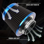 Cold Air Intake Filter, High Performance, Washable Filter, Clamp-On Replacement Air Filter, Flange Diameter 3inch/76mm Black