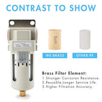 3/8" NPT Air Dryer for Compressor | Compressed Air Line Filter | 5 Micron Brass Element|Bracket, Poly Bowl, 145 psI