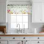 Easter Sheer Valances for Windows 60"x18", Light Filtering Kitchen Curtains Valance, Spring Watercolor Bunny Eggs Tulip Wooden Grain Teal Rod Pocket Chiffon Curtains for Living Room Bedroom Cafe