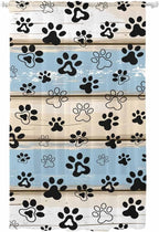 Sheer Curtains 108 Inches Long, Blue Beige Paw Print Semi Sheer Curtains Light Filtering Window Treatment, Vintage Farmhouse Rustic Wooden Grain Privacy Voile Drapes for Living Room 52x108 Inch