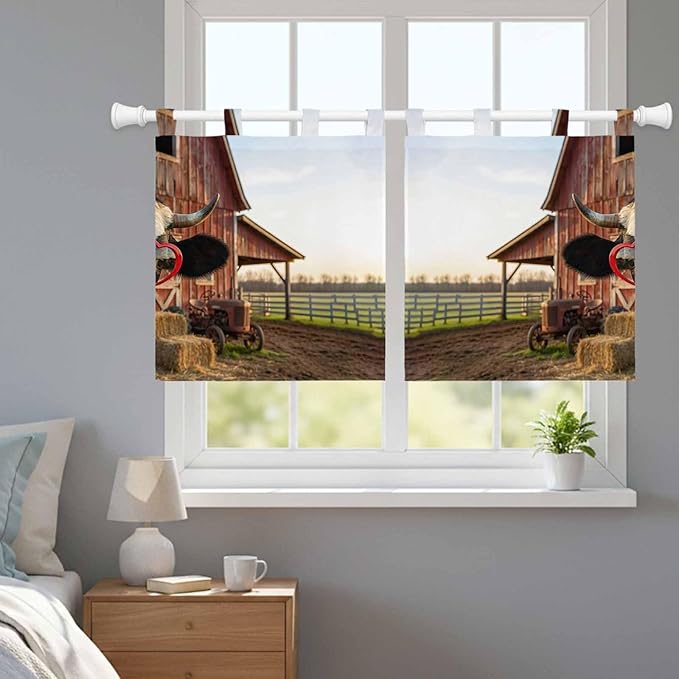 Farm Cows Kitchen Curtains 36 Inch Length, Small Window Curtains Tab Top, Farmhouse Barn Funny Animals Butterfly Light Filtering Short Window Treatments Tier Drapes 27.5"x36" 2 Panel