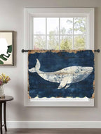 Sheer Curtains 45 Inch Length, Ocean Whale Blue Semi Sheer Curtains Light Filtering Window Treatment, Summer Sea Vintage Wooden Grain Privacy Voile Drapes for Living Room Bedroom 52x45 Inch