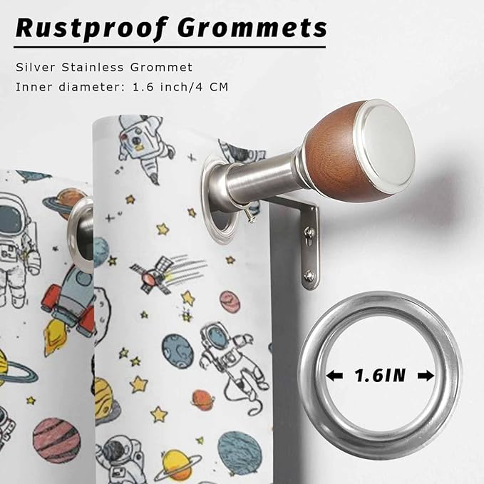 Cartoon Space Outdoor Curtains for Patio Astronauts Spacecraft Rockets Waterproof Outside Curtains with Grommet Top Weatherproof Curtain for Cabana Pergola Gazebo, 1 Panel, 54" W x 84" L