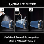 MUGE RACING 6" 152 mm High Flow Inlet Air Filter, Air Intake Cone Filter Replacement Performance Washable Clamp-On Dry, 8'' Tall(Blue)