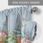 Easter Curtain Valances for Windows, Kitchen Valance Window Treatment, Spring Eggs Rabbit Ear Flowers Wooden Grain Light Filtering Block Curtains for Bathroom/Bedroom/Living Room 54'' x 18''