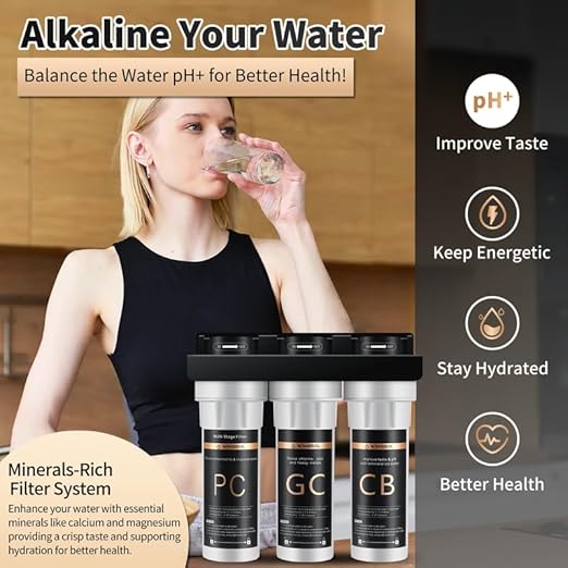 Under Sink Alkaline Water Filter, 9-Layer Water Filter System Reduces Heavy Metals, Chlorine, Sediment, Improves pH and Taste, Remineralization, NSF Certified Sink Water Filter