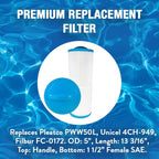 Doheny's PWW50L1 Pool Spa Filter | Filter for Waterway Teleweir 50 | Replace Pleatco PWW50L, Unicel 4CH-949, Filbur FC-0172 | OD: 5”, Length: 13 3/16”, Top: Handle, Bottom: 1.5” Female SAE | 12-Pack