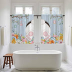 Easter Kitchen Curtains 45 Inch Long 2 Panel Set,Rod Pocket Window Treatment,Spring Watercolor Bunny Eggs Flower Wood Grain Blue Light Filtering Short Curtains & Drapes Laundry 52"W x 45"L