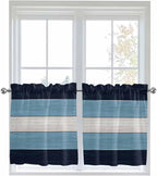 Vintage Country Woodcuts Window Valance Curtains, Blue Gradient Striped Light Filtering Kitchen Valance with 3-inch Rod Pocket for Living Room Bathroom Bedroom,2 Panel,27.5x24In