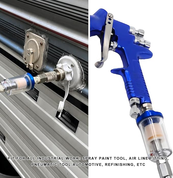 2 PCS Water Oil Separator Filter, 1/4" NPT Inlet and Outlet Airbrush Filter Air Compressor Fittings, Mini in-Line Air Filters Water Oil Separator for Pneumatic Tool