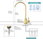 Kitchen Sink Faucet with Pull - Down Sprayer, 2 - Handle 3 - in - 1 Kitchen Sink Filter Faucet, Cold and Hot Mixer Drinking Water Faucet (Filter Faucet, Gold)