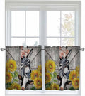 Farmhouse Half Window Curtain 36 Inches Long, Vintage Sunflowers Animals Printed Wood Grain Window Treatment Curtain Drapes, Small Tier Curtains for Bathroom Over Sink, 27.5"x36", 2 Panels
