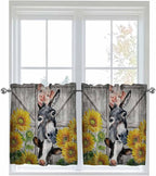 Farmhouse Half Window Curtain 36 Inches Long, Vintage Sunflowers Animals Printed Wood Grain Window Treatment Curtain Drapes, Small Tier Curtains for Bathroom Over Sink, 27.5"x36", 2 Panels