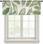 Summer Palm Leaf Sheer Valance Curtains, Green Tropical Plants Nature Leaves Linen Light Filtering Kitchen Valances Rod Pocket Voile Curtain Window Treatment for Bedroom/Living Room/Basement 42Wx18L