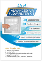 Complete Air Vent Filters Kit- 98‘’ x 18'' Electrostatic Media With 157" of Installation Tape 36+ Filters per Roll for HVAC, AC & Heating Intake Registers & Grilles
