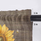 Summer Sunflower Sheer Valance Curtains, Yellow Floral Plants Bees Brown Wood Grain Light Filtering Kitchen Valances Rod Pocket Voile Curtain Window Treatment for Bedroom/Living Room/Basement 42Wx12L