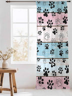 Sheer Curtains 96 Inches Long, Blue Pink Dog Paws Prints Semi Sheer Curtains Light Filtering Window Treatment, Farmhouse Beige Wood Privacy Voile Drapes for Living Room Bedroom 52x96 Inch