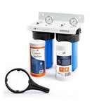 Aquaboon 2-Stage Whole House Water Filtration System with 5 Micron 10x4.5 Reducing Sediment and KDF Heavy Metals Water Filter Purification Cartrige, Pressure Gauges, Wrench, Bracket