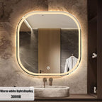 JSLJDM 500X500 mm Illuminated Backlit LED Bathroom Mirror, Wall Mounted Multifunction Bathroom Vanity Mirror with Lights and Demister Pad, Energy-Saving Illuminated Smart Mirror 50cm tricolorlight