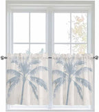 Summer Coconut Tree on Vintage Wood Grain Window Valance Curtains, Seaside Plants Light Filtering Kitchen Valance with 3-inch Rod Pocket for Living Room Bathroom Bedroom,2 Panel,27.5x24In