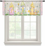 Easter Sheer Valances for Windows 60"x18", Light Filtering Kitchen Curtains Valance, Country Gnomes Duck Floral Eggs Pink Buffalo Check Rod Pocket Chiffon Curtains for Living Room Bedroom Cafe