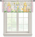 Easter Sheer Valances for Windows 42"x18", Light Filtering Kitchen Curtains Valance, Country Gnomes Duck Floral Eggs Pink Buffalo Check Rod Pocket Chiffon Curtains for Living Room Bedroom Cafe