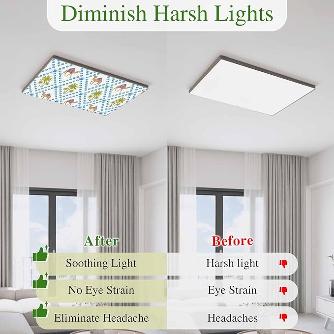 2 Pack Fluorescent Light Cover, Camels Palm Trees Light Covers for Ceiling Lights, Tropical Desert Animal Plants Polka Dot Magnetic Lights Filters Ceiling Shade for Classroom/Office - 4 x 2 Feet
