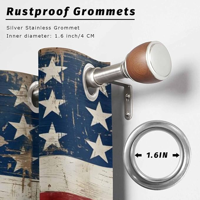 4th of July Outdoor Curtains for Patio USA Flag Independence Day Vintage Waterproof Outside Curtains with Grommet Top Weatherproof Curtain for Cabana Pergola Gazebo, 1 Panel, 54" W x 108" L