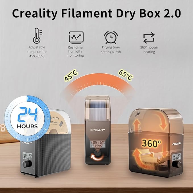 2025 New Creality Official Filament Dryer Box 2.0 with Fans-Christmas Gifts, Upgraded 1KG 3D Printer Material Dehydrator Keep Materials Dry During Printing Storage Drier for PLA PETG ABS TPU Nylon