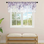 Eucalyptus Leaves Sheer Valance Curtains, Purple Leaves Idyllic Winds Farmhouses Light Filtering Kitchen Valances Rod Pocket Voile Curtain Window Treatment for Bedroom/Living Room/Basement 42Wx18L