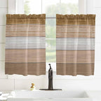 Retro Farm Wood Board Window Valance Curtains, Brown Graduality Striped Light Filtering Kitchen Valance with 3-inch Rod Pocket for Living Room Bathroom Bedroom,2 Panel,52x54In
