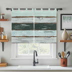 Blue Teal Kitchen Curtains 45 Inch Length, Short Cafe Window Curtains Tab Top, Vintage Wooden Retro Art Farmhouse Barns Light Filtering Window Treatments Tier Drapes 27.5"x45" 2 Panel