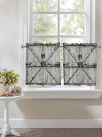 Vintage Gate Half Window Curtains 24 Inches Long, Farmhouse Wooden Grain Shabby Chic Door Window Treatment Curtain Drapes, Short Curtains Tiers for Kitchen Over Sink, 27.5"x24", 2 Panels